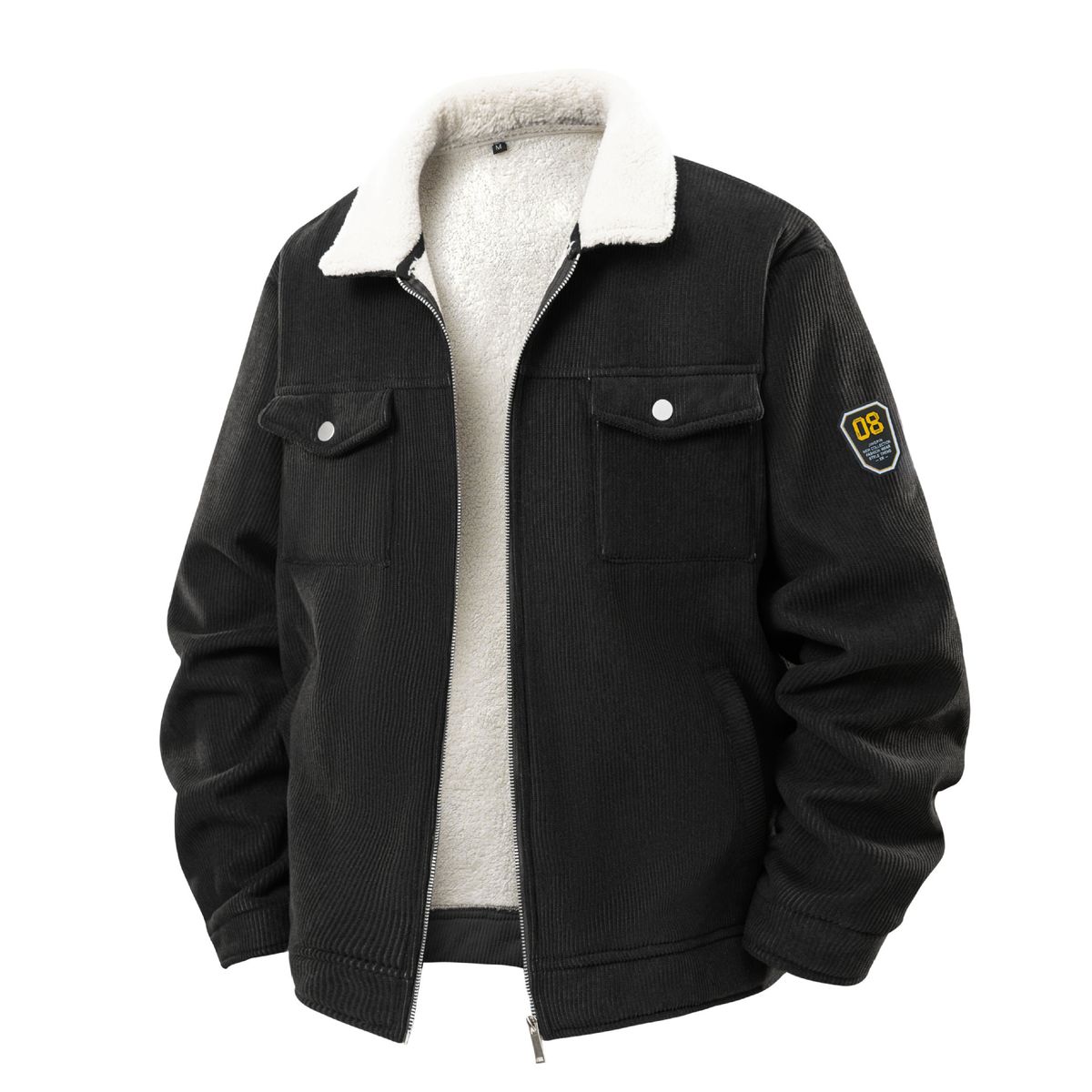 Men's Corduroy Jacket With Fleece Lining - Winter Workwear Coat, Thickened Polyester Utility Outerwear For Casual & Street Style (Black/Brown/Khaki)_viptrois.com