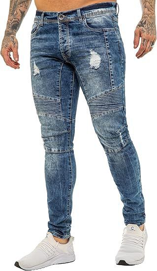 Men's Slim Fit Stretch Ripped Skinny Jeans | Biker Style Denim Pants With Tapered Leg For Casual Wear_viptrois.com