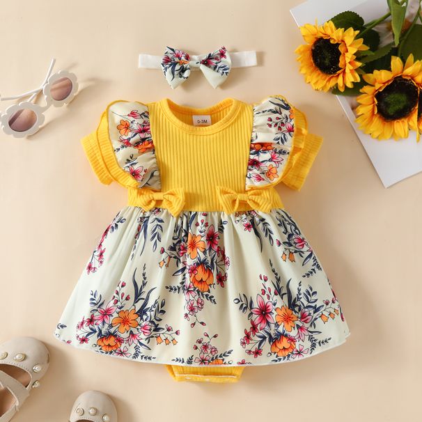 Baby clothing baby girl short sleeve triangle bodysuit+skirt Baby Lace Sweet Summer Triangle Bodysuit Flower Dress + Hoodie_viptrois.com