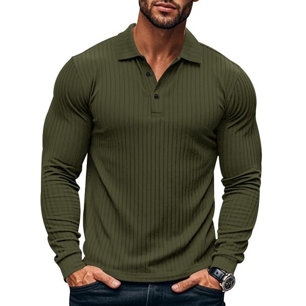 New Men's Polo Shirt Long Sleeve Button-down Solid Color Popular Pullover Knitwear Streetwear Clothing_viptrois.com