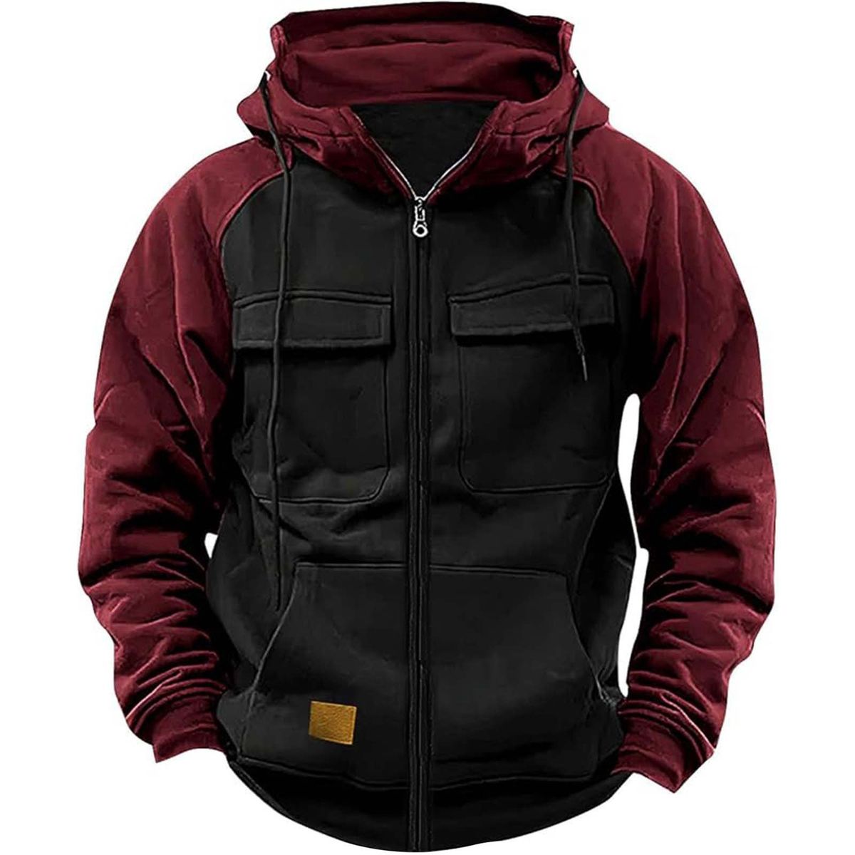 Trend Cross-Border Spring Autumn New Men's Hooded Solid Color European And American Youth Sports Multi-Pocket Patchwork_viptrois.com
