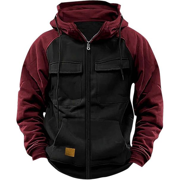Trend Cross-Border Spring Autumn New Men's Hooded Solid Color European And American Youth Sports Multi-Pocket Patchwork_viptrois.com