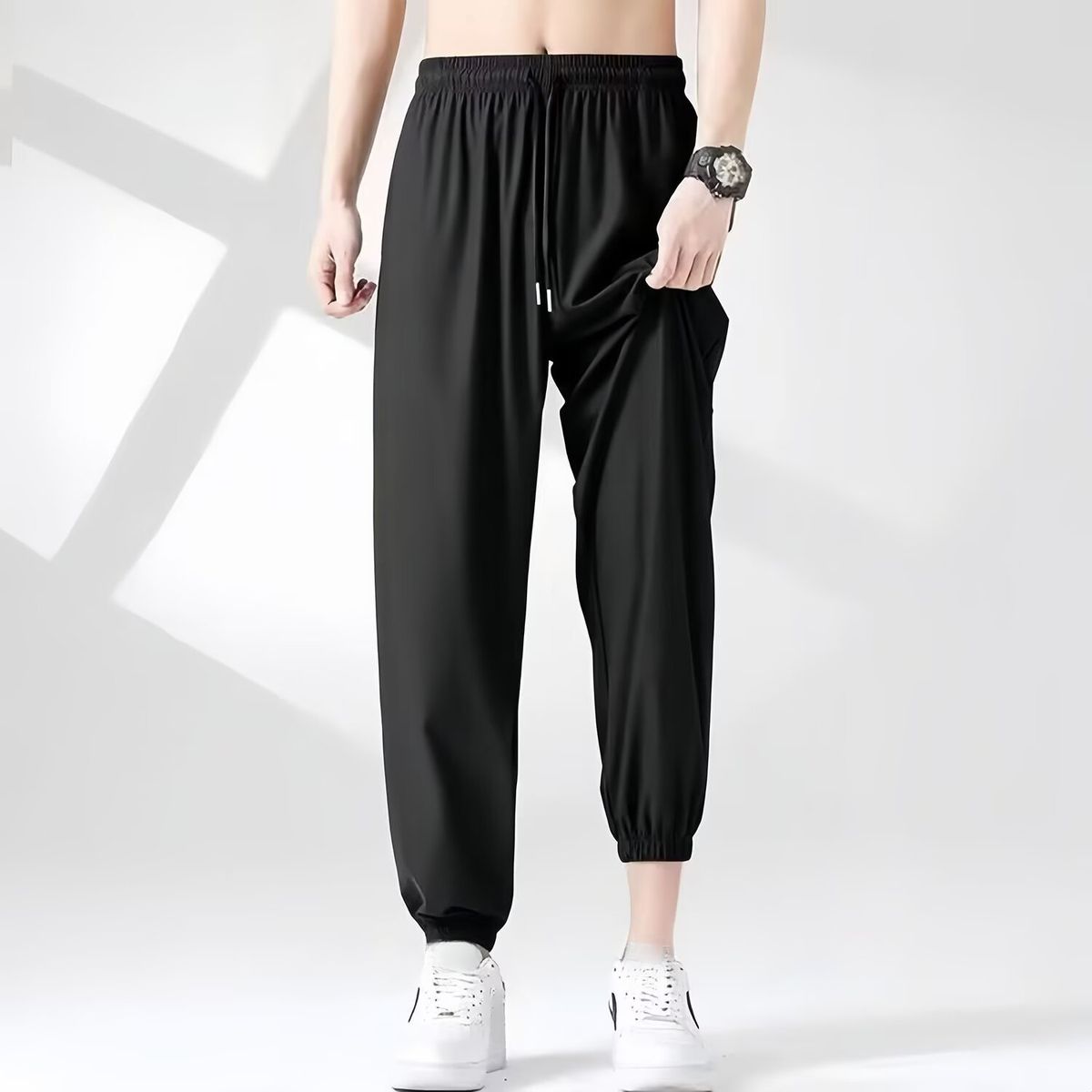 Men's Summer Thin Ice Silk New Style Jogger Sports Cropped Trendy Brand Cool Casual Long Pants_viptrois.com