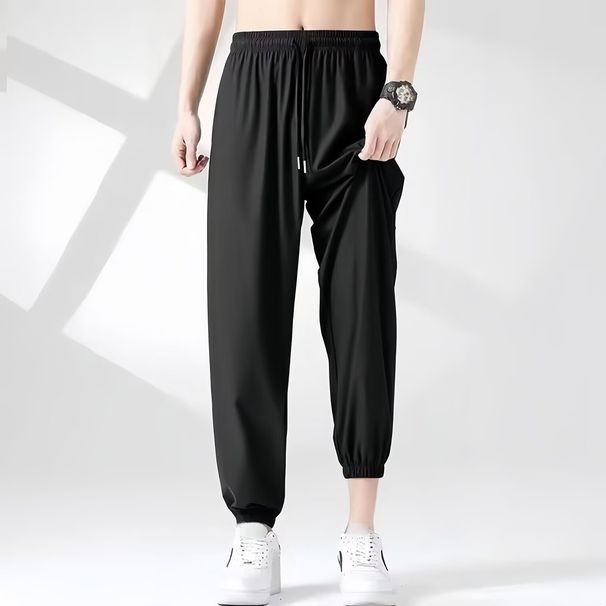 Men's Summer Thin Ice Silk New Style Jogger Sports Cropped Trendy Brand Cool Casual Long Pants_viptrois.com