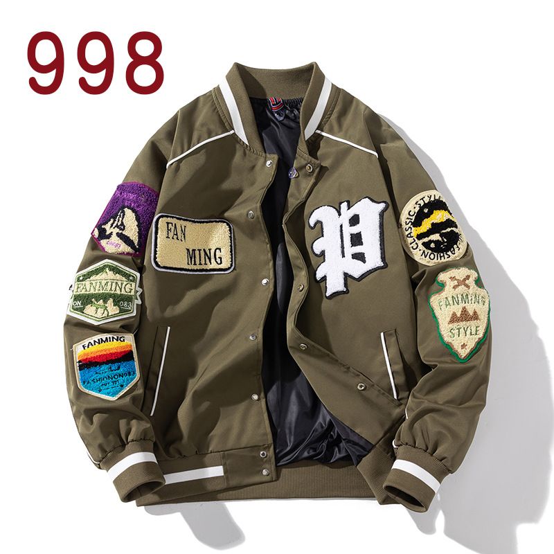 Men's Clothing Street Fashion Baseball Jacket Men's Spring New Terry Velvet Badge Embroidery Padded Jacket Hooded Jacket Women's Red_viptrois.com
