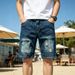 Zhengwu Men's Trendy Straight Leg Denim Shorts Summer Thin Ripped Midweight mid Waist Five Point Pants with Slight Stretch_viptrois.com