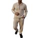 Men's Casual Two-Piece Set Jacquard Polo Shirt With Tapered Pants For Spring/Autumn (Khaki, Black, White, Dark Grey) S-3xl_viptrois.com