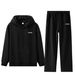 Trendy Letter Print Hoodie Set - Winter Thickened Pullover & Joggers, Unisex Oversized Streetwear, Fleece-Lined Comfort, Casual Loungewear Outfit_viptrois.com