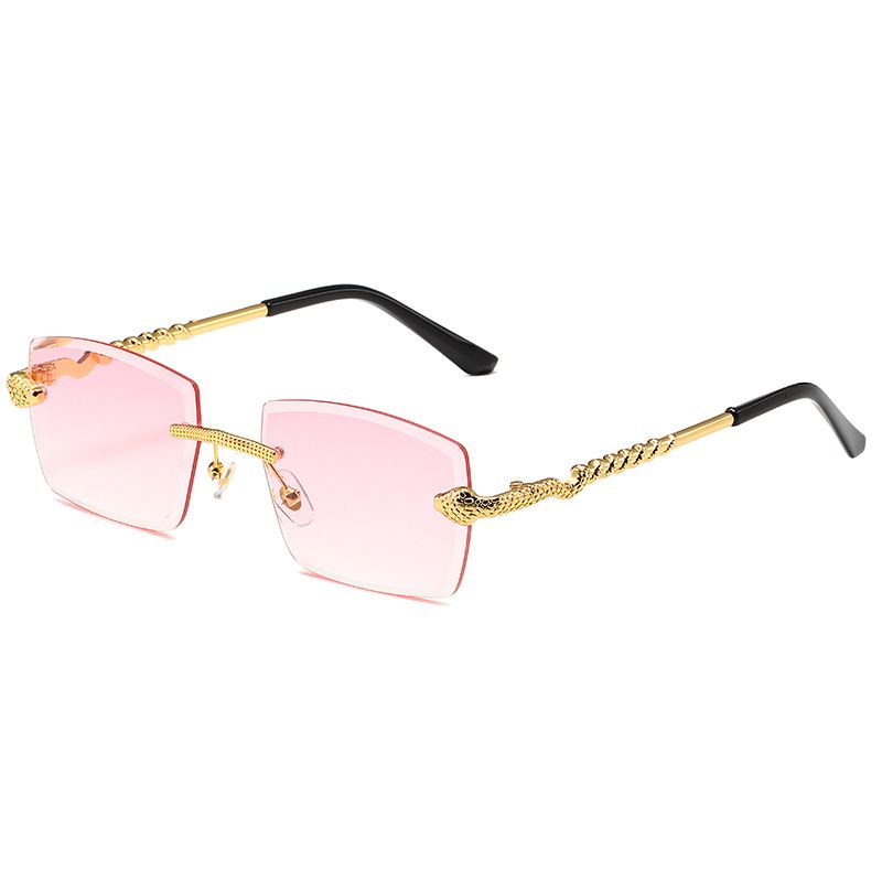 Diamond Cut Frameless Sunglasses - Fashion Snake Shaped Temples (Ultra Clear Lens, High-End European & American Style For Men)_viptrois.com