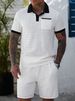 Men's Hollow Color Matching Short Sleeved Shorts Casual Sports Suit_viptrois.com