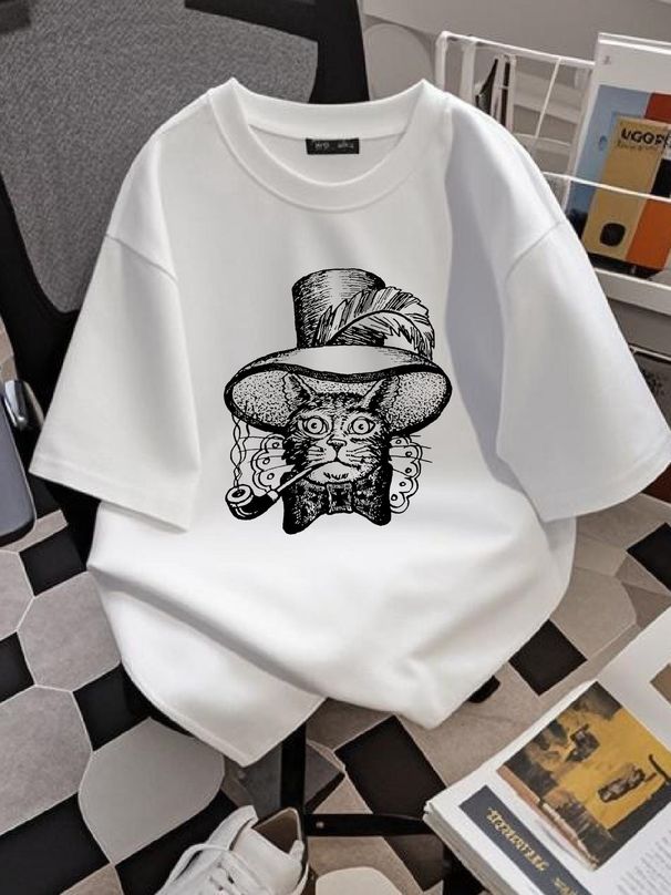 Russian Prison Tattoo Cat Thief T-Shirt Homme Stylish Breathable Streetwear Versatile Slightly Summer Casual Designer Clothes Comfortable_viptrois.com