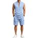 Men's Linen Shorts And T-Shirt Set - Breathable Summer Casual Outfit For Outdoor Workwear Style_viptrois.com