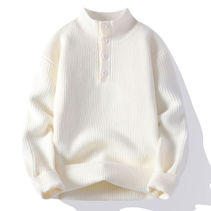 Solid Color Sweater For Men American Style Henley Collar Loose Vintage Knitted Autumn Winter Warm Coat_viptrois.com