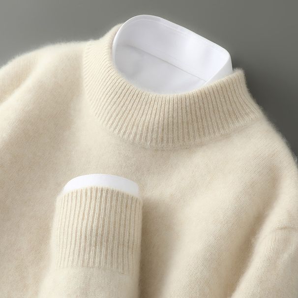 Men's Clothing100% Pure Wool Sweater Men's Half High Collar Thickened Business Cashmere Sweater Loose Knitted Bottoming Shirt_viptrois.com