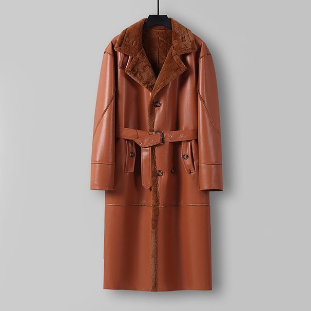 Men's Clothing Large Size Loose Fur Leather Jacket Men's Long Windbreaker Over The Knee Warm Leather Men's Fur Jacket Leather Jacket_viptrois.com
