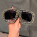 Fashion Retro Sunglasses For Women Luxury Diamond Studded Large Frame Square Personality Catwalk Street Shooting Sunglasses Cross Border_viptrois.com