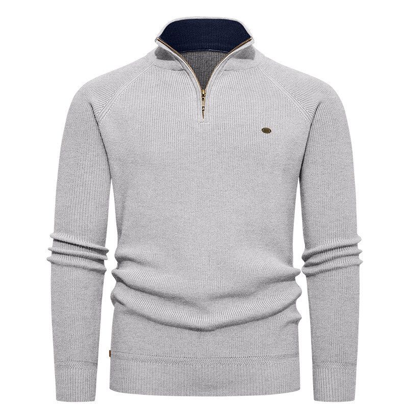 Men's Ribbed Knit Sweater – Half-Zip Mock Neck Pullover (Thermal Insulated, Stretch Comfort, Machine Washable, Winter Casual & Smart Wear)_viptrois.com
