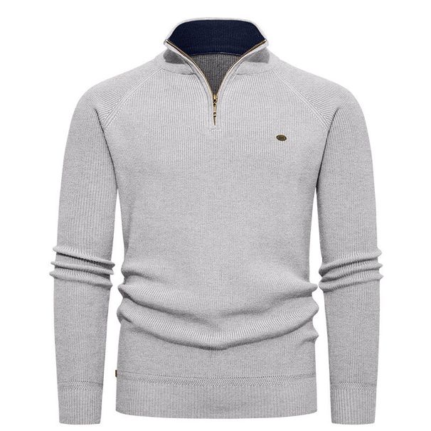 Men's Ribbed Knit Sweater – Half-Zip Mock Neck Pullover (Thermal Insulated, Stretch Comfort, Machine Washable, Winter Casual & Smart Wear)_viptrois.com