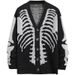 Halloween Skull Print Cardigan – Acrylic Knit Open-Front Sweater For Men & Women (S-3XL, Black/Khaki/Army Green, Oversized Fit, Gothic Streetwear)_viptrois.com