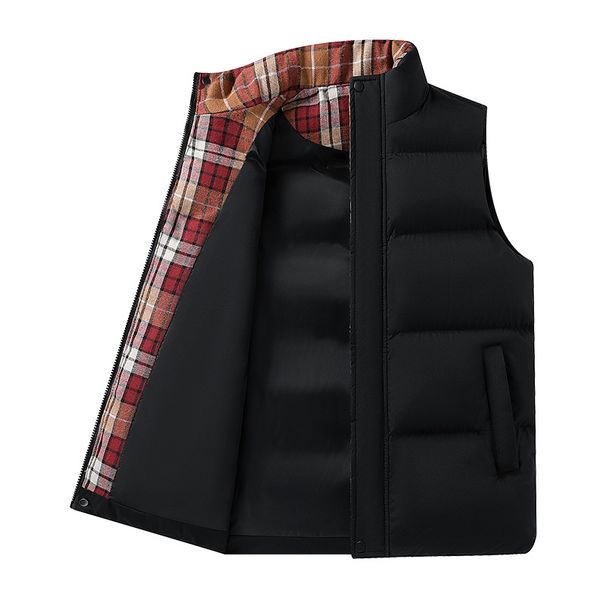 Men's Winter Vest With Stand Collar, Thickened Warm Sleeveless Jacket, Solid Color Casual Layering Piece For Big & Tall (Black/White/Purple/Red)_viptrois.com