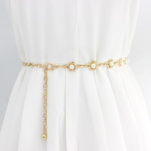 Plum Blossom Pearl Waist Chain For Women - High-End Decorative Dress Belt, Versatile Metal Waist Jewelry_viptrois.com