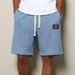 Men's Trendy Brand Label Waffle Knit Summer Casual Sports Shorts Loose Fitting Thin Cool Skin Friendly Five Point Length_viptrois.com