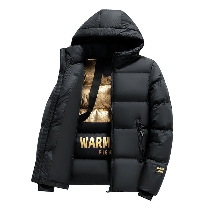Winter Black And Gold Cotton Coat For Men With Hooded Loose Coat Graphene Cotton Coat Thickened Warm Cold Proof Cotton Coat_viptrois.com