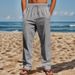 Men's Clothing Casual Beach Pants Trend Button Style Loose Skin Friendly Breathable Sports Linen Trousers_viptrois.com