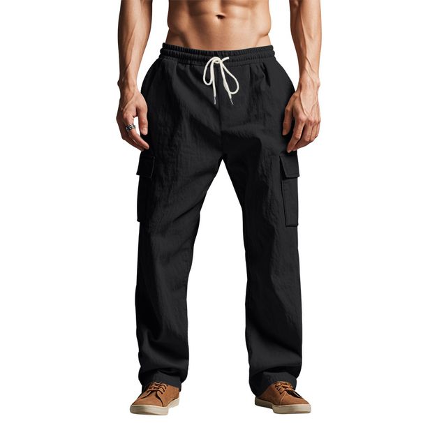 Men's Clothing Linen Thin Breathable Workwear Multi Pocket Loose Casual Trousers Long Trousers_viptrois.com