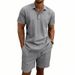 Men's American Style Casual Vacation Commuter Polo Shirt And Shorts Set Summer Linen Plus Size Simple Beachwear With Short Sleeves_viptrois.com