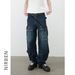 Men's Clothing Machete Pants Washed Stitching Multi Pocket Jeans Men's Trendy Brand Loose Straight Trousers_viptrois.com