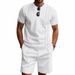Cross-border American Summer Men's Loose Ins Simple Waffle Crew Neck Short Sleeve Shorts Two-piece Set_viptrois.com