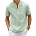 Baumwolle Leinen Hemd Männer Henley Neck Tasche Casual Strand Kurzarm Einfarbig Männlich Tops T-shirts Vintage Streetwear_viptrois.com