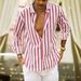 Men's Clothing Long Sleeved Lapel Striped Shirt Loose Shirt_viptrois.com