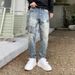 Men's Clothing Tapered Jeans Men's Trendy Loose Pants Scratched Holes Patch Harem Pants_viptrois.com