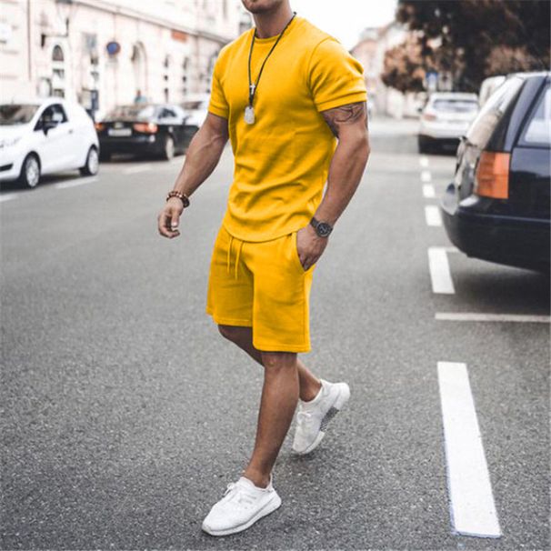 Men's Clothing Summer Men's Solid Color Short Sleeved Suit Shorts Two Piece Suit Casual Men's Sports Large Size Suit_viptrois.com
