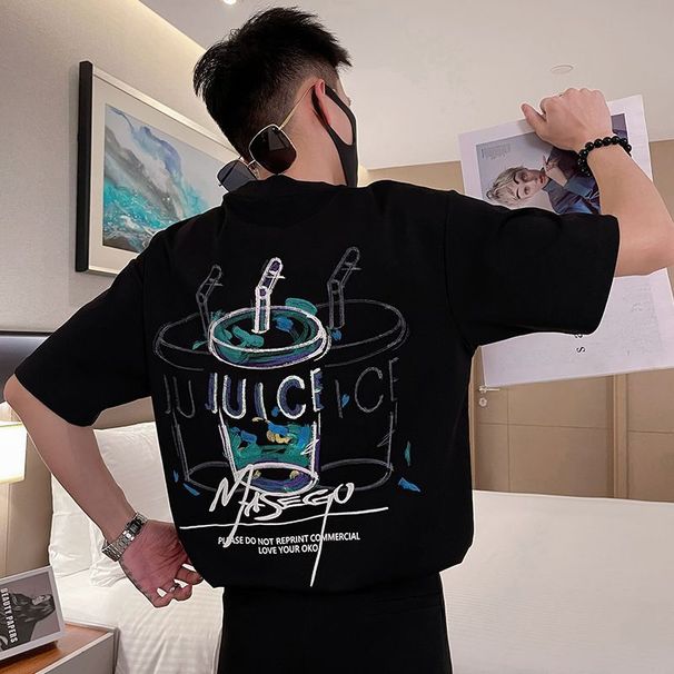 American Trendy T-shirt Men's Graffiti Hip-hop Short-sleeved 2025 New Summer Men's Clothing Thin Ruffian Handsome Half-sleeved Thin T_viptrois.com
