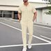 Men's Solid Color Knit Polo Shirt With Long Pants Casual Suit - Lightweight & Breathable Fabric For Everyday Comfort_viptrois.com