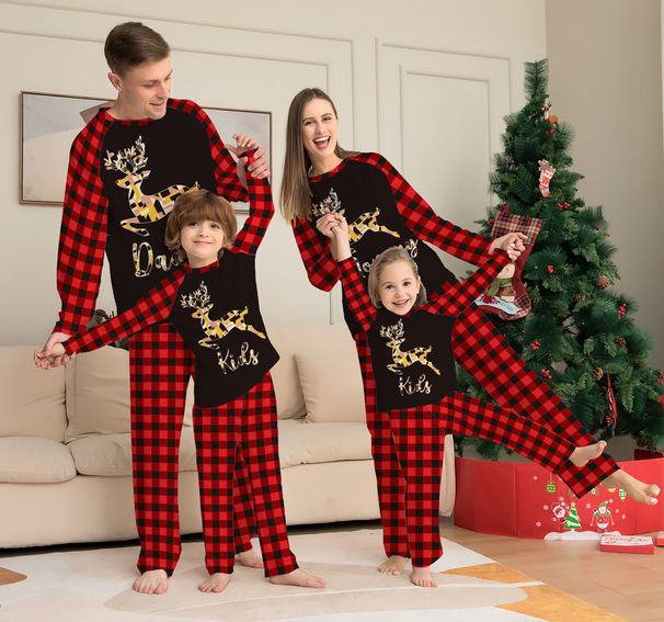 Christmas Family dress Deer letter Christmas family dress printed home dress pajamas set_viptrois.com
