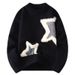 Men's Oversized Cable-Knit Sweater – Soft & Breathable Pullover For Layering (Black, White, Red, Star Print)_viptrois.com