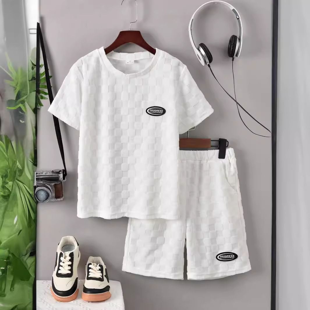 Kid's Clothing 2024 Spring and Summer Three-dimensional White Fabric Short-sleeved T-shirt & Shorts Two-piece Set_viptrois.com