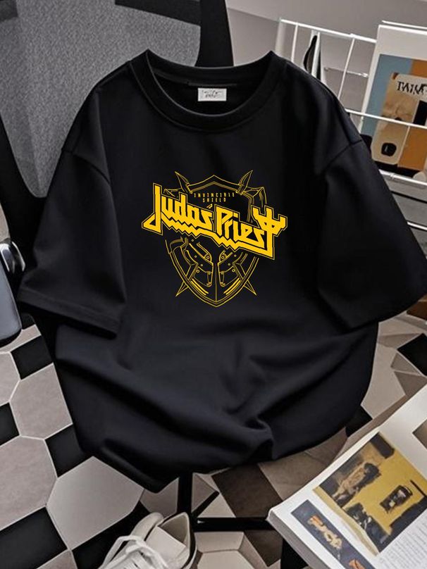 Judas Priest Invincible Shield 2024 Tour Black T Shirt Fans Stretched Fashion Designer Clothes Homme Comfortable Casual Top For Everyday Wear_viptrois.com