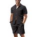 Men's Clothing Waffle Knit Short Sleeve Shirt With Pocket - Casual Button Down Collar Top In Solid Colors (Black, White, Gray, Khaki, Burgundy)_viptrois.com