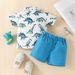 Babies' clothes Infant boy short-sleeved lapel T-shirt top shorts suit male baby dinosaur single-breasted gentleman top shorts_viptrois.com