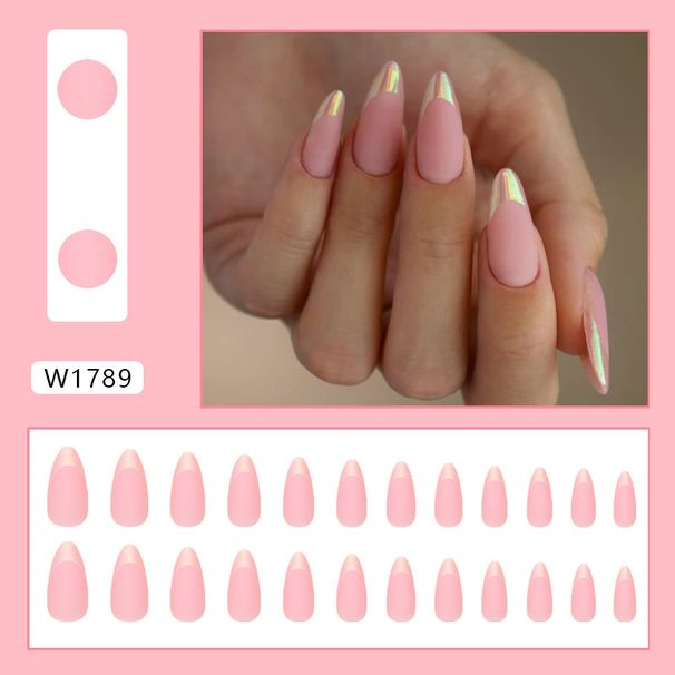 Simple Wear Nail Pieces Frosted Light Powder Nail Pieces Pearlescent False Nail Removable Nail Pieces 24 Pieces_viptrois.com