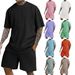 Men's Clothing Sports Solid Color Round Neck Pullover Vertical Striped T Shirt Shorts Short Sleeves Two Piece Suit_viptrois.com