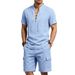 Men's Linen Wash Workwear Set Wash And Wrinkle Resistant Lace Up Casual Two Piece Set Summer Stand Up Collar Short Sleeved_viptrois.com