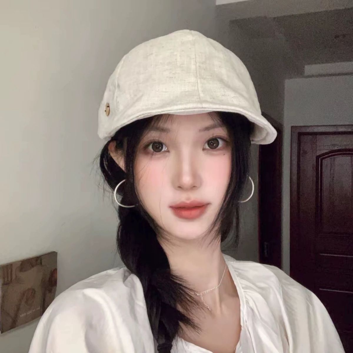 Spring Summer Solid Color Cotton Linen Duckbill Forward Women Face Slimming Lightweight Breathable Personality Beret_viptrois.com