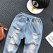 Children's Clothing Manufacturers Direct Sales 2024 Spring Boys And Girls Korean Style Versatile Personality Ripped Jeans A6705 Children's Pants_viptrois.com