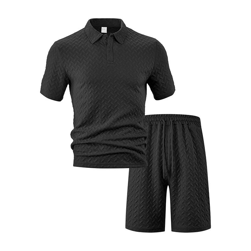 European And American Cross-border Summer Jacquard Multi-color Casual Suit T-shirt Shorts Men's Solid Color Fashion Casual Sports Men's Suit_viptrois.com